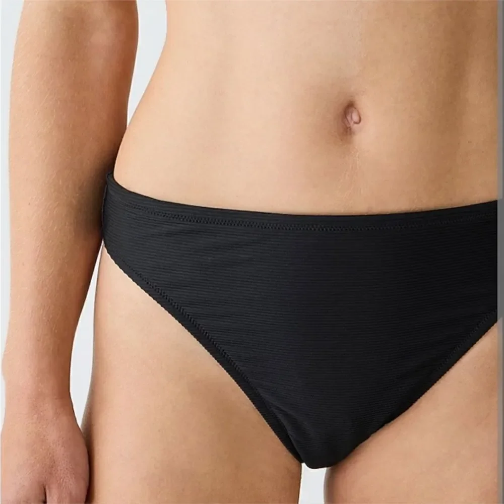 J Crew Black Ribbed High Rise Bikini Bottom NWT